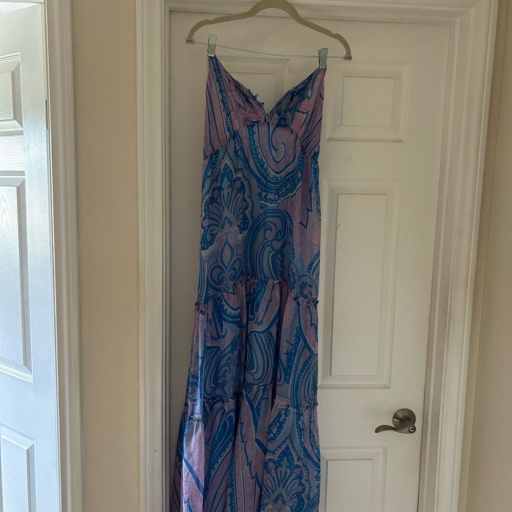 Anthropologie Purple & Blue Flowy Sheer Maxi Dress